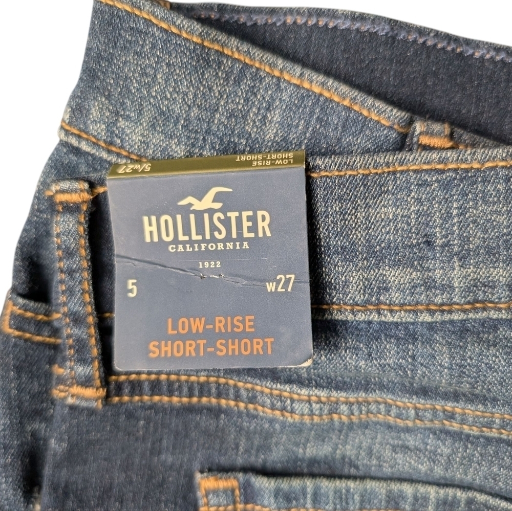 New Hollister Women's Blue Jean Denim Shorts Distressed Style Low Rise Fitted - Picture 7 of 9